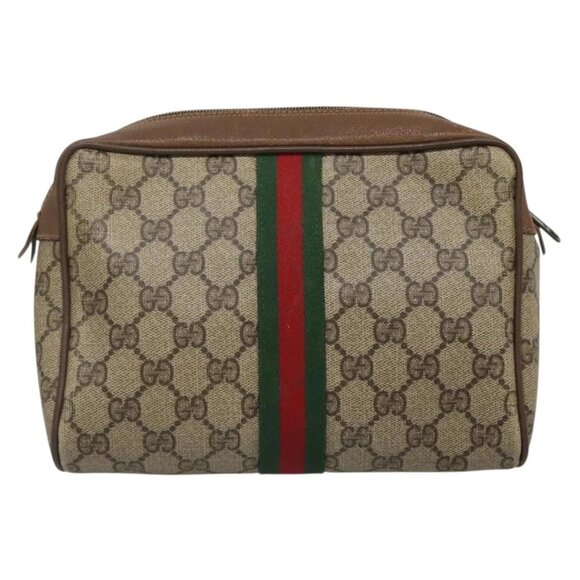 GUCCI GG Supreme Web Sherry Line Bag PVC Beige Brown - Picture 2 of 16